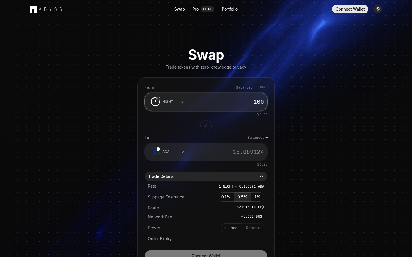 The trade details panel expanded